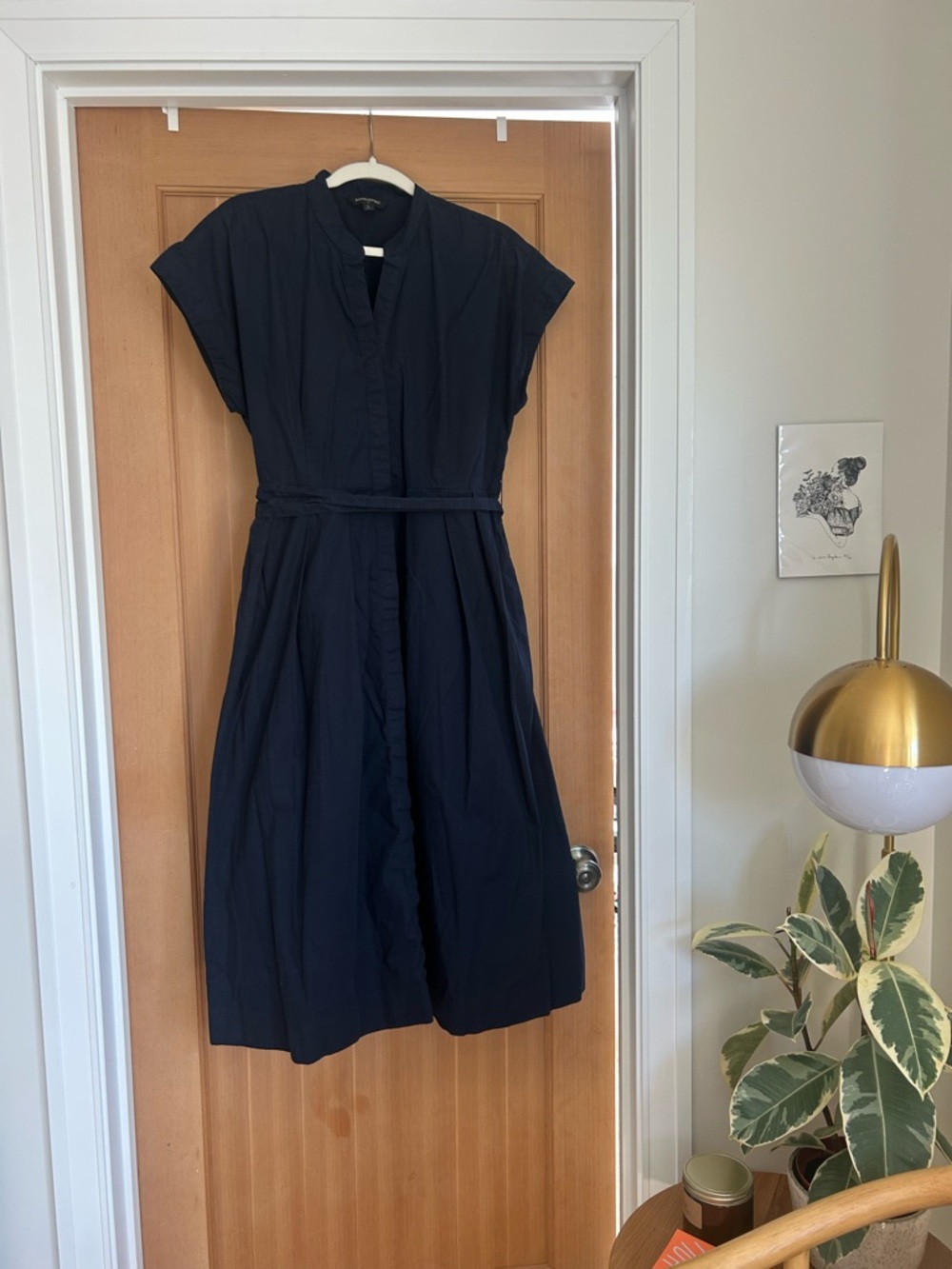 Banana Republic Navy Midi Shirt Dress with Tie Back